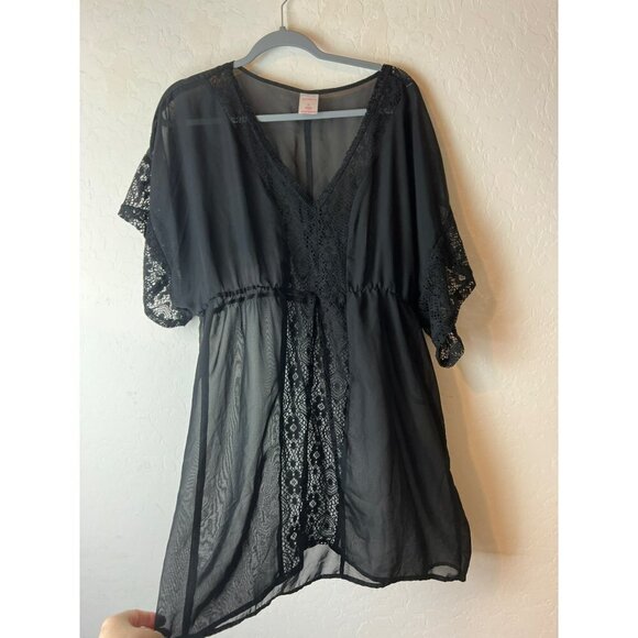 Xhilaration Sz XL Black Lace Sheer Bathing Suit Coverup Swim Coverup - Picture 2 of 4